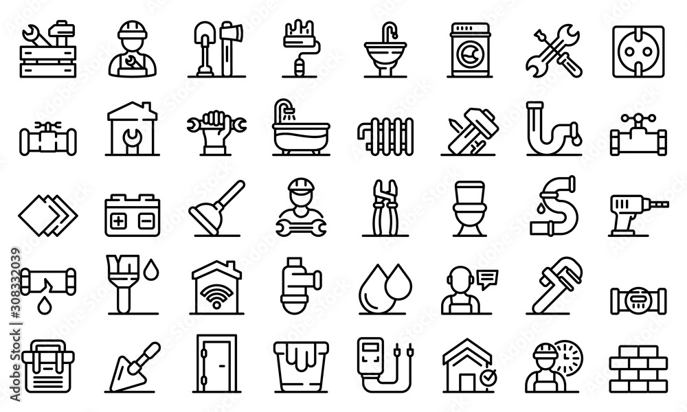 Poster repairman icons set. outline set of repairman vector icons for web design isolated on white backgrou