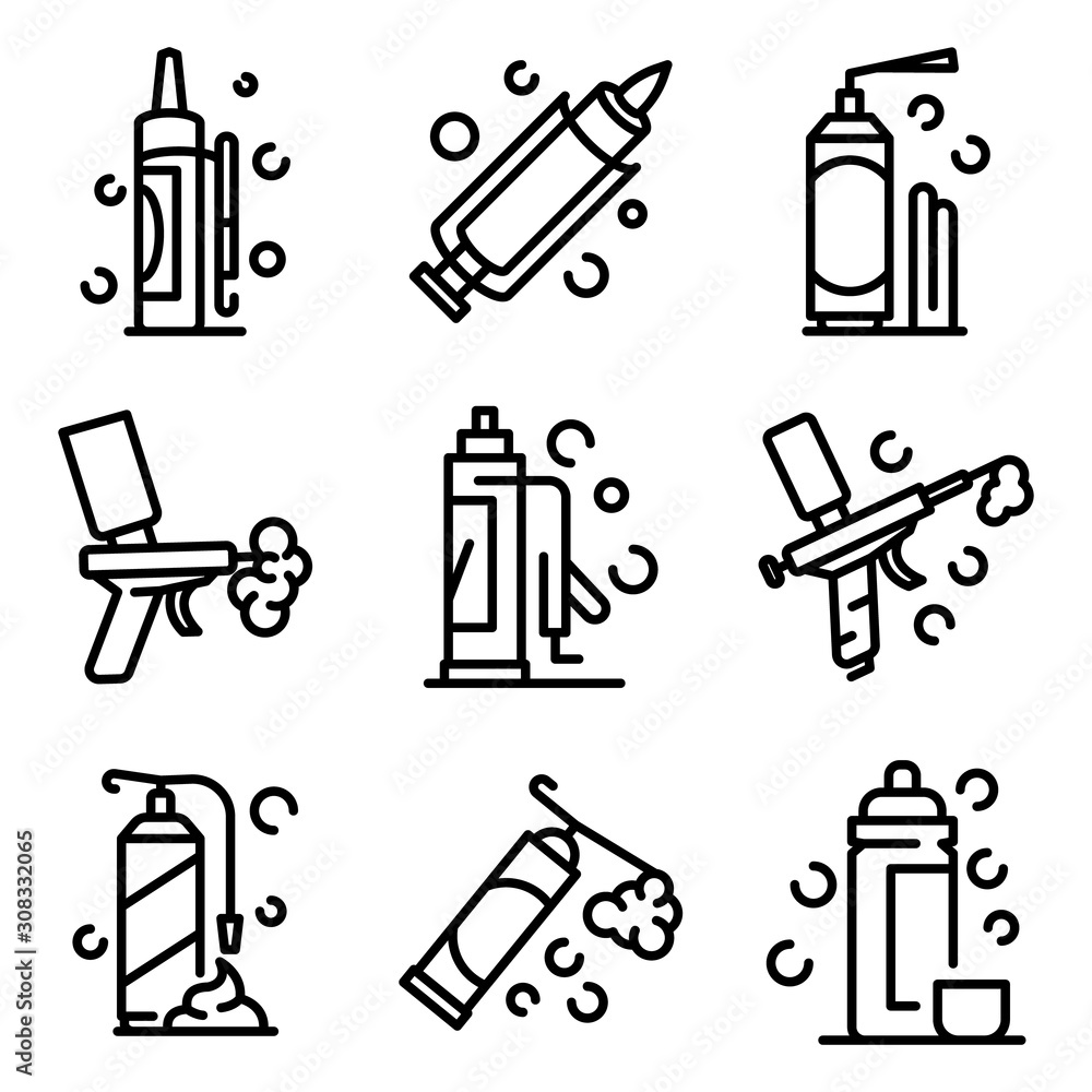 Poster polyurethane foam icons set. outline set of polyurethane foam vector icons for web design isolated o