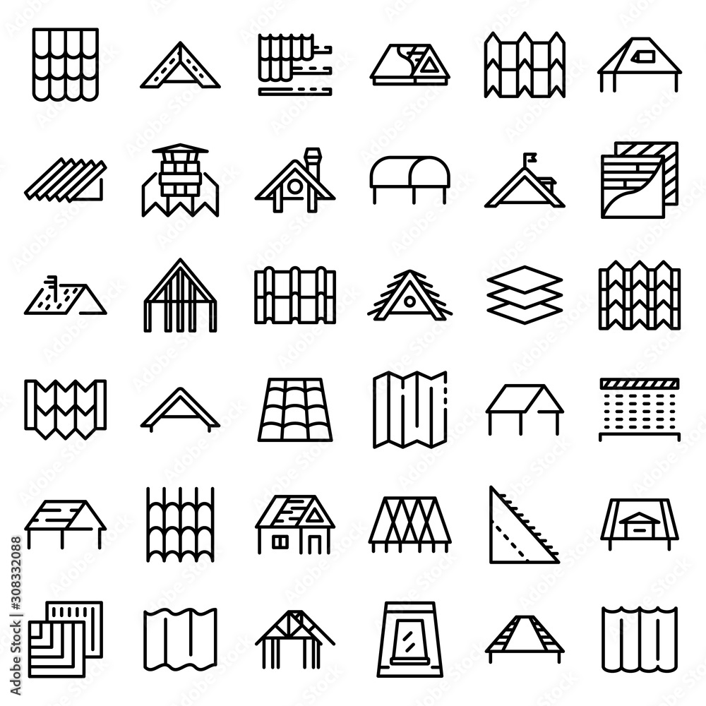 Poster roof icons set. outline set of roof vector icons for web design isolated on white background