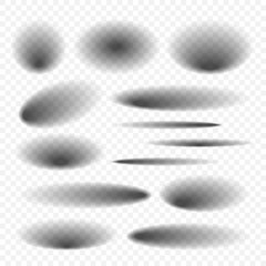 Oval shadow set on transparent background. Shadow with soft edges. Vector illustration