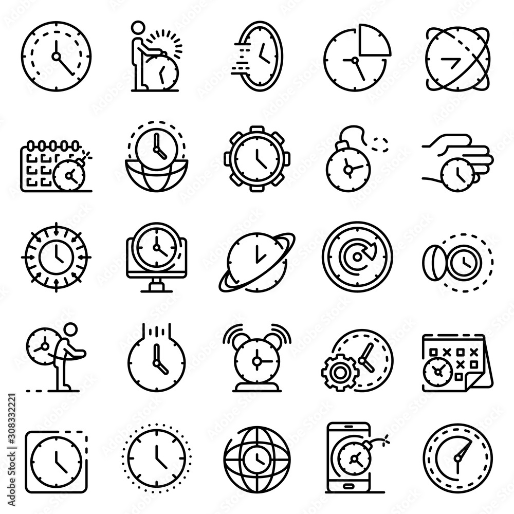 Poster deadline icons set. outline set of deadline vector icons for web design isolated on white background
