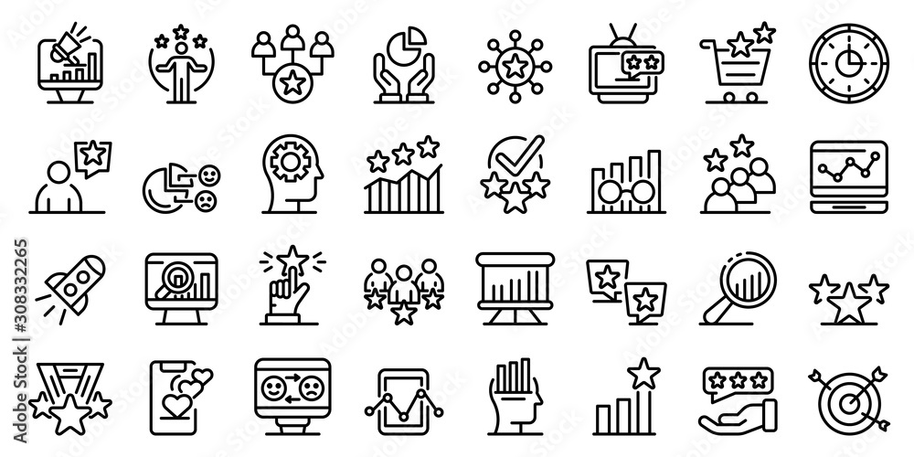 Poster reputation icons set. outline set of reputation vector icons for web design isolated on white backgr