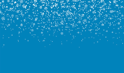 Falling snowflakes on blue background. Christmas snow. Vector illustration