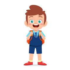happy cute kid boy ready to go to school