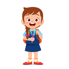 happy cute kid girl ready to go to school