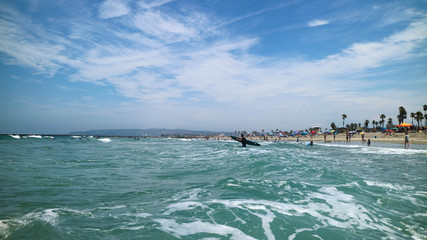 view of the sea and beach surfer man