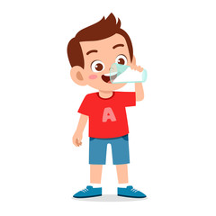 happy cute kid boy drink fresh milk