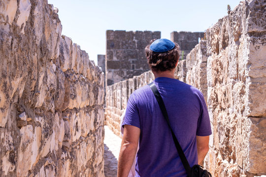 Jewish Man Walking Along Jerusalem