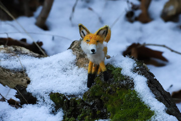 felted fox in winter scene