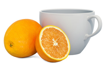 Warm orange drink with fresh oranges, 3D rendering