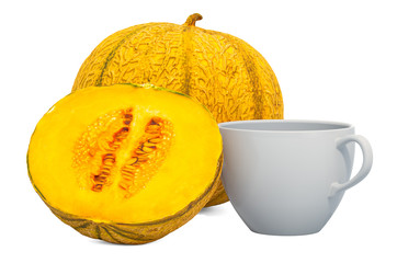 Warm melon drink with fresh melon, 3D rendering