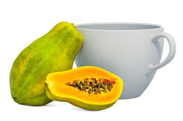 Warm papaya drink with fresh papayas, 3D rendering