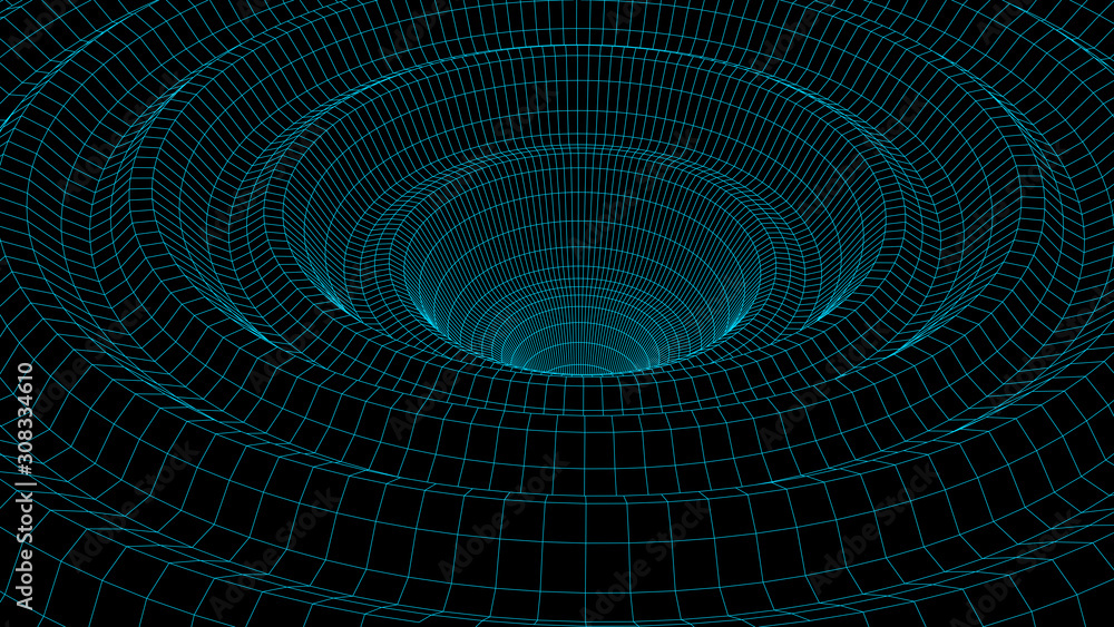 Aufkleber vortex. vector perspective curved grid. wireframe abstract tunnel. 3d vector wormhole with a mesh st
