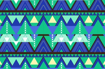 Blue & green colors, vector seamless pattern with triangles. Geometric mosaic art print. Abstract vector background. Creative graphic design template. Wallpaper, fabric, textile, wrapping paper.