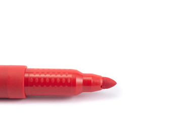 red marker, colored felt pen on a white background, isolated, mock up, copy space, top view, high resolution