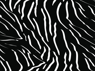 Full seamless zebra and tiger stripes animal skin pattern illustration. Black and white vector design for textile fabric printing. Fashionable and home design fit.