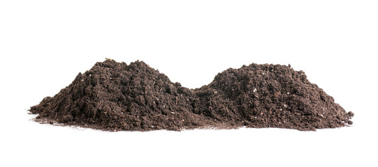 pile of soil  background, two heaps of earth isolated on a white background