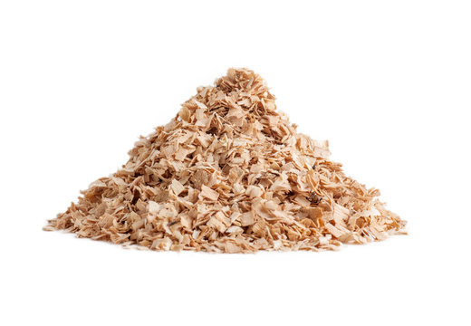 pile of sawdust isolated close-up on white