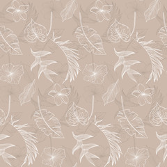 Floral hand drawn leaves and flowers seamless pattern