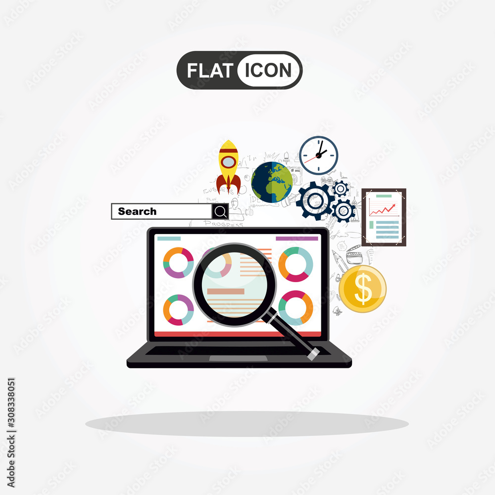Aufkleber flat illustration web analytics design , seo optimization.