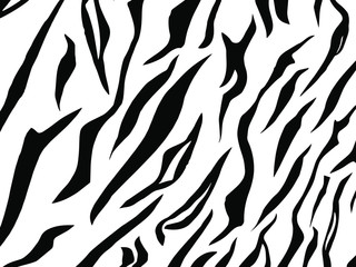 Full seamless zebra and tiger stripes animal skin pattern illustration. Black and white vector design for textile fabric printing. Fashionable and home design fit.