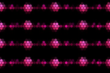 pink polygons of different sizes on a line on a black background