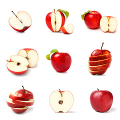 Set of fresh apples on white background