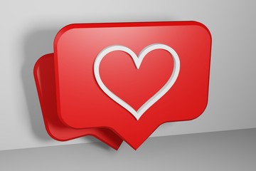 3D rendering red plate icon with a white heart logo on a white background