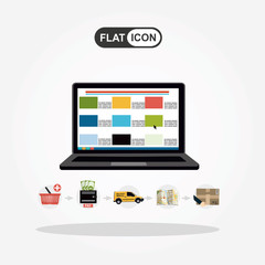 Online shopping concept. Set icons. Flat vector illustration.