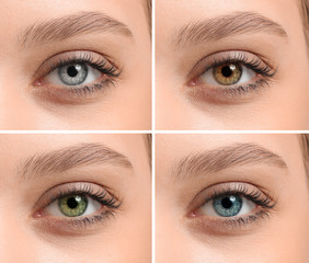 Female eyes with different contact lenses