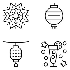 New Years Eve Vector Line Icon Set