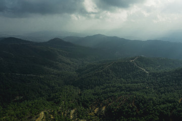 Obraz premium Troodos mountains in Cyprus, aerial view from drone. Beautiful nature mediterranean landscape.