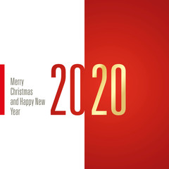 Merry Christmas Happy New Year 2020 white red gold banner vector