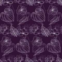 Floral hand drawn leaves and flowers seamless pattern