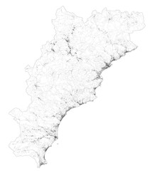 Satellite map of province of Savona, towns and roads, buildings and connecting roads of surrounding areas. Liguria, Italy. Map roads, ring roads