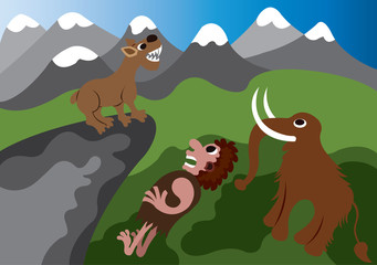Prehistoric Peoples and creatures, The Woolly Mammoth, Saber toothed Cat and the Neandertals