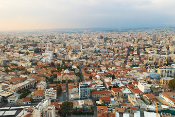 Fototapeta na wymiar Limassol, Republic of Cyprus, aerial cityscape. Many buildings of resort town, drone photo.