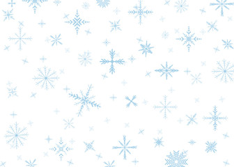 Christmas Snowflakes Shining, transparent beautiful falling snow isolated on blue background. Vector snowflake illustration. Fashion snowfall decoration design.