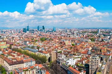 Raamstickers Luchtfoto panoramisch uitzicht Milaan, Italië © saiko3p