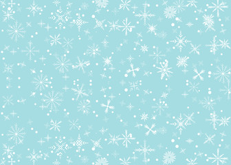 Christmas Snowflakes Shining, transparent beautiful falling snow isolated on blue background. Vector snowflake illustration. Fashion snowfall decoration design.