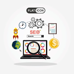 Flat illustration web analytics design , SEO optimization.