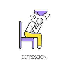 Depression color icon. Sad and worried man. Low mood. Crying person. Chronic exhaustion and fatigue. Frustration and stress. Emotional pressure. Mental disorder. Isolated vector illustration
