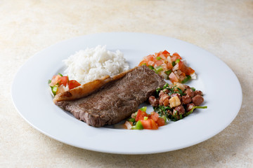 Traditional cuban food with meat and rice