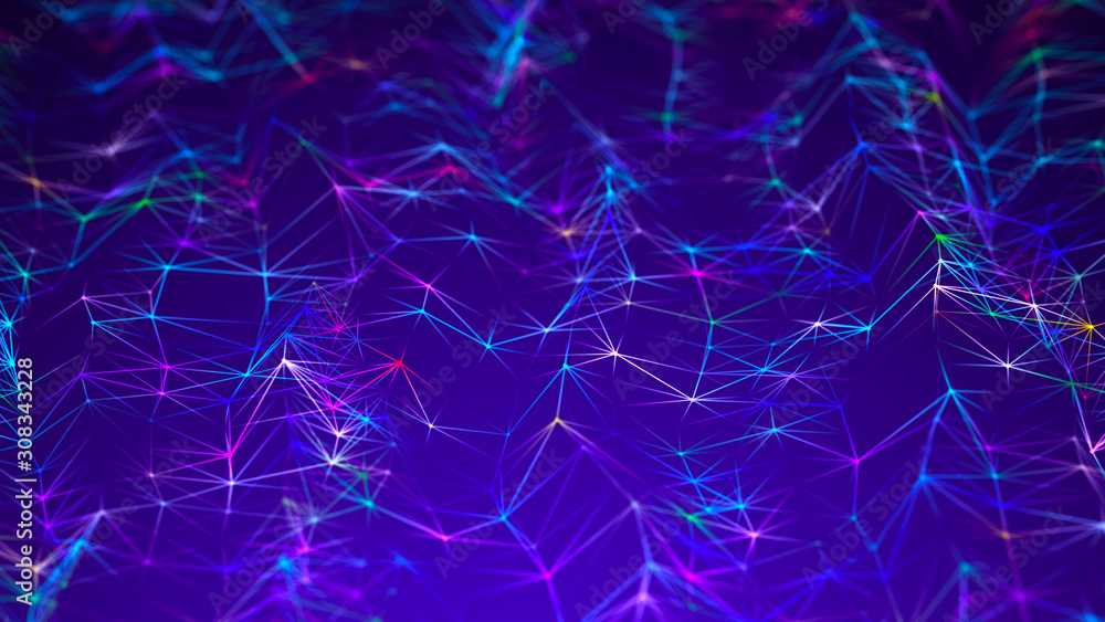 Aufkleber Visualization musical sounds. Abstract technology background. Artificial intelligence. Science background. Big data visualization. 3D rendering.