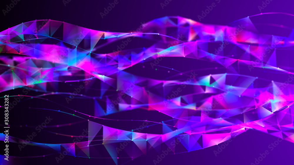 Poster Visualization musical sounds. Abstract technology background. Artificial intelligence. Science background. Big data visualization. 3D rendering.