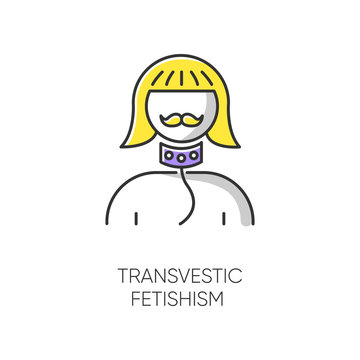 Transvestic fetishism color icon. Queer person. Androgynous man. Drag crossdressing. Erotic interest in transgender. Paraphilia. Sexual deviation. Mental disorder. Isolated vector illustration