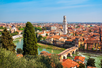Verona aerial panoramic view, Italy - obrazy, fototapety, plakaty