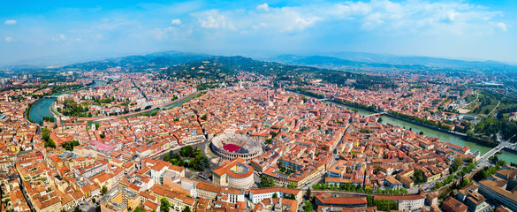 Verona Arena aerial panoramic view - obrazy, fototapety, plakaty