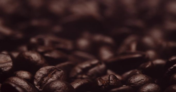 Close-up of fresh roasted dark brown espresso coffee beans
