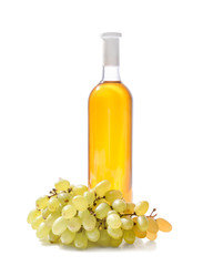 Bottle of tasty wine on white background
